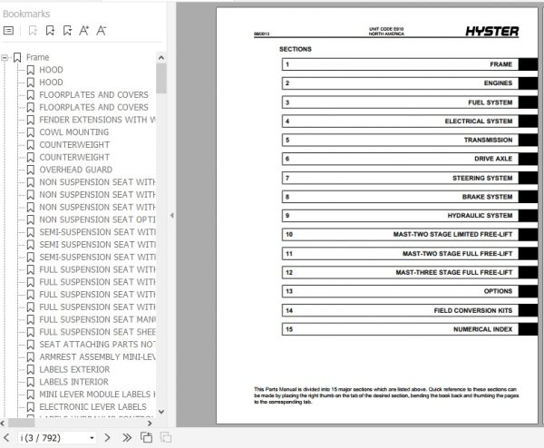 Hyster Forklift Truck E010 S30FT S35FT S40FTS Parts Manual 1598513 2