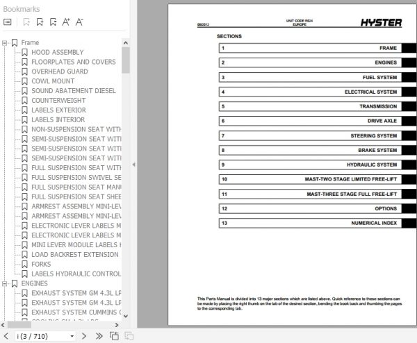 Hyster Forklift Truck E024 S6.0FT S7.0FT Europe Parts Manual 1698710 2