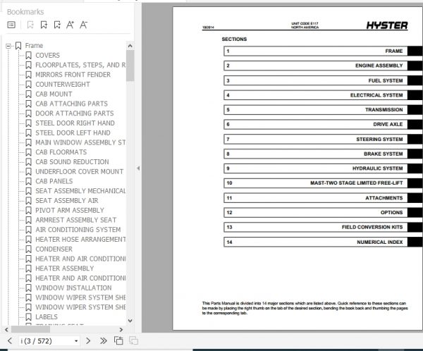 Hyster Forklift Truck E117 H1050HD CH H1150HD CH Parts Manual 1546427 2