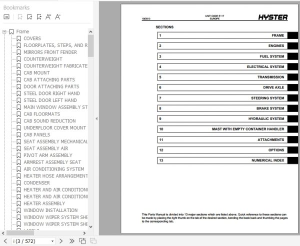 Hyster Forklift Truck E117 H40.00XM H48.00XM 16CH H50.00XM H52.00XM 16CH Europe Parts Manual 1546436 2