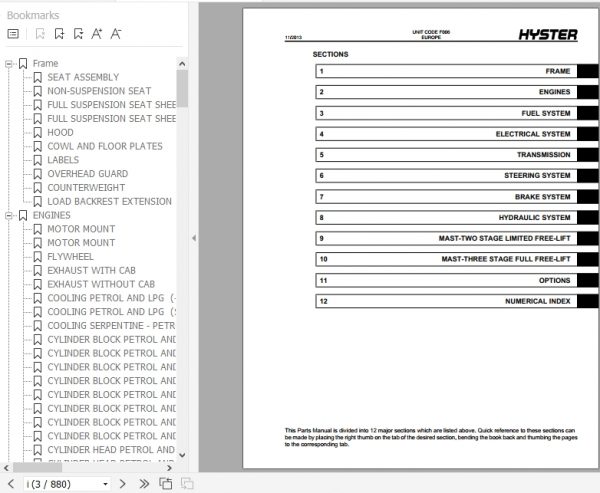Hyster Forklift Truck F006 H6.00 7.00XL Europe Parts Manual 897619 2