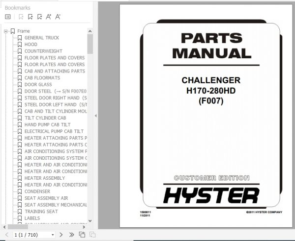 Hyster Forklift Truck F007 H170 280HD Parts Manual 1500811 1