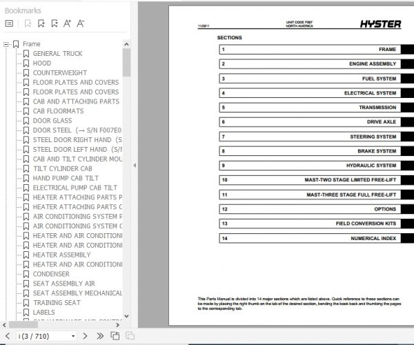 Hyster Forklift Truck F007 H170 280HD Parts Manual 1500811 2