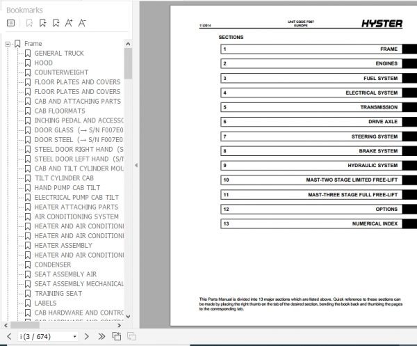 Hyster Forklift Truck F007 H8.00 12.00XM Europe Parts Manual 1494712 2