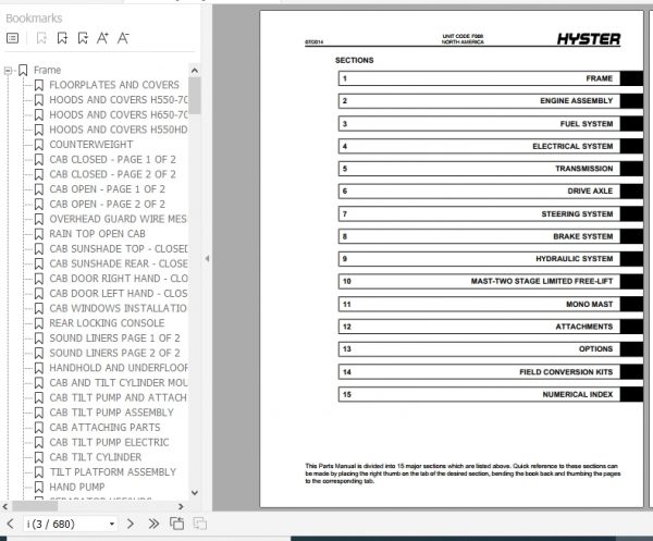 Hyster Forklift Truck F008 H550HD HDS H620HD H650HD HDS H700HD HDS Parts Manual 1697178 2
