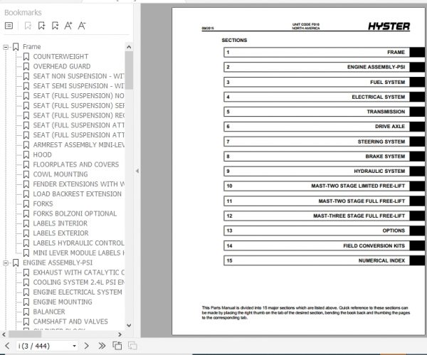 Hyster Forklift Truck F010 S30FT S35FT S40FTS Parts Manual 4120210 2