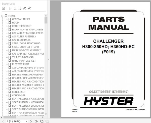 Hyster Forklift Truck F019 H300 350HD H360HD EC Parts Manual 1556868 1