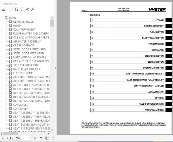 Hyster Forklift Truck F019 H300 350HD H360HD EC Parts Manual 1556868 2