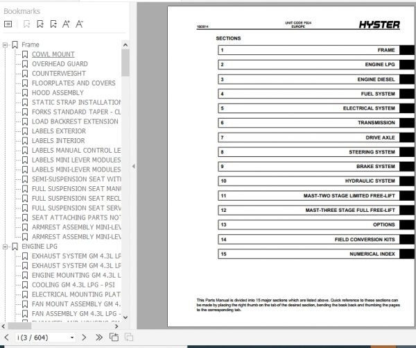 Hyster Forklift Truck F024 S6.0FT S7.0FT Europe Parts Manual 4047292 2