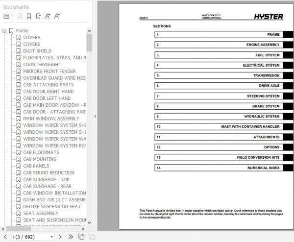 Hyster Forklift Truck F117 H1050HD CH H1150HD CH Parts Manual 1615871 2