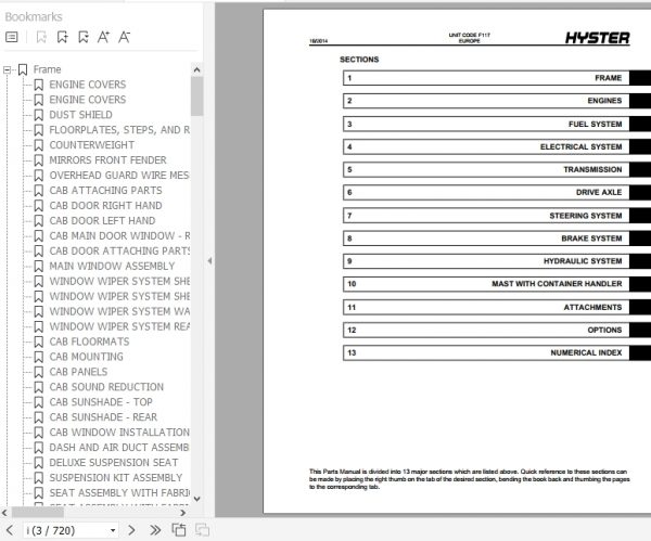 Hyster Forklift Truck F117 H40.00XM H48.00XM 16CH H50.00XM H52.00XM 16CH Europe Parts Manual 1615872 2