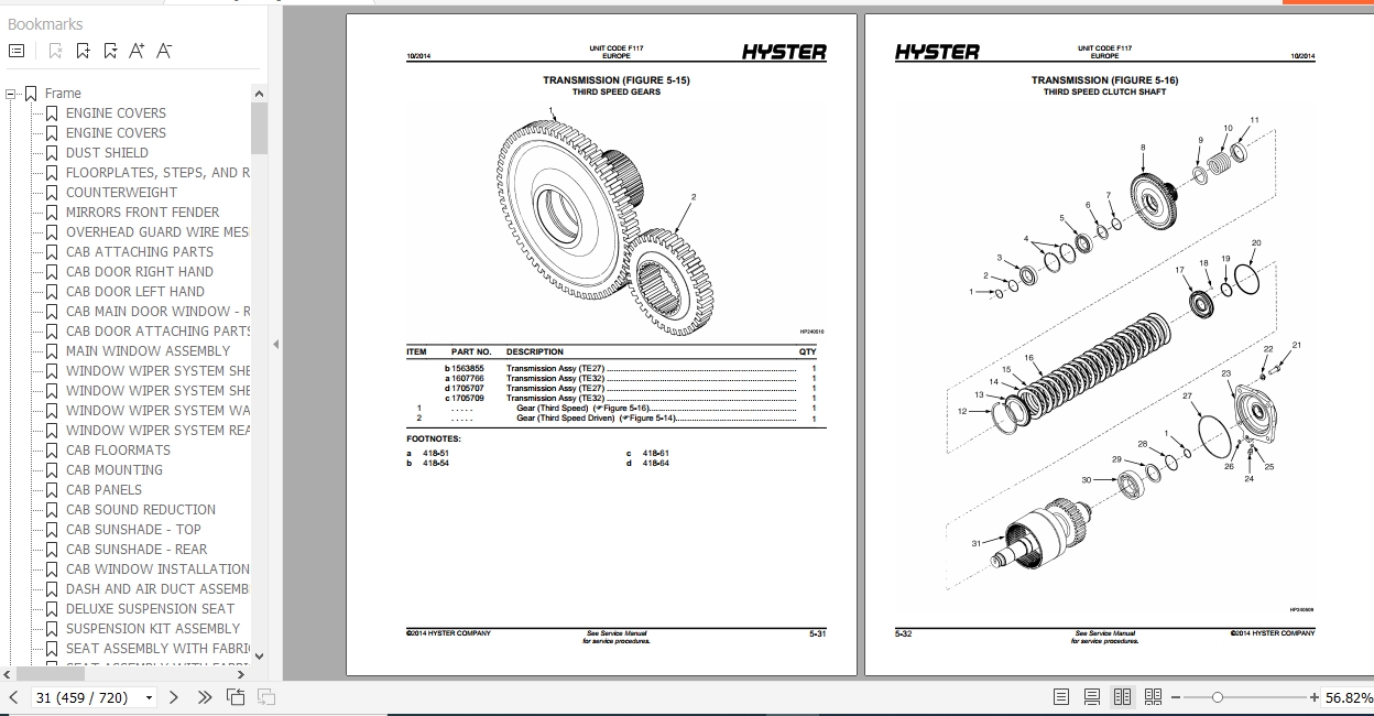 Hyster Forklift Truck F117 (H40.00XMH48.00XM16CH, H50.00XMH52.00XM
