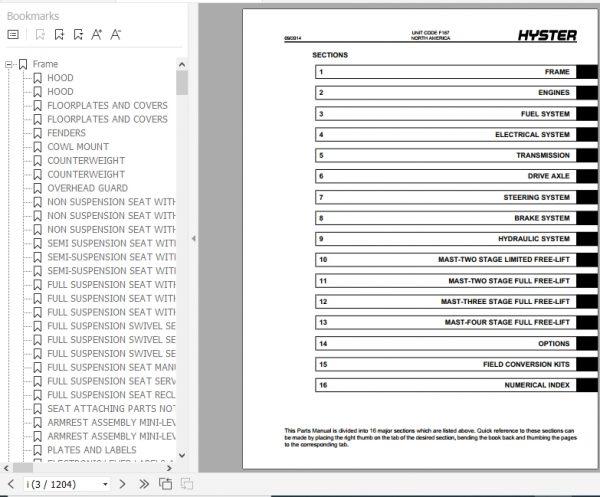 Hyster Forklift Truck F187 S40 70FT S55FTS Parts Manual 1580500 2