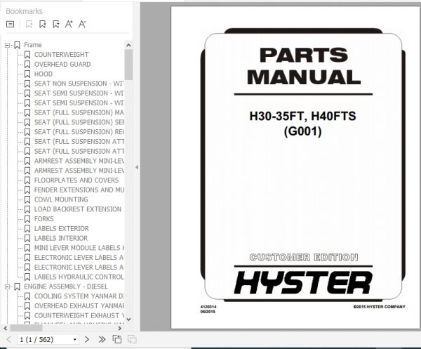 Hyster Forklift Truck G001 H30 35FT H40FTS Parts Manual 4120314 1