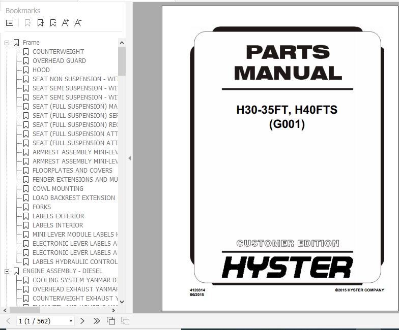 Hyster Forklift Truck G001 H30 35FT H40FTS Parts Manual 4120314 1
