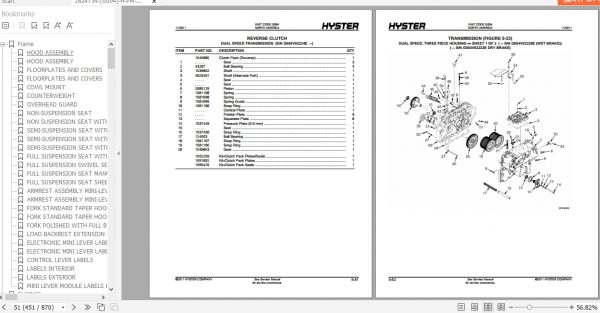 Hyster Forklift Truck G004 S80FT 120FT S80 100FTBCS S120FTS S120FTPRS Parts Manual 1624734 3