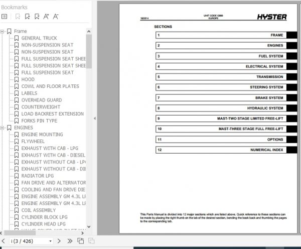 Hyster Forklift Truck G006 H6.00 7.00XL Europe Parts Manual 1559720 2