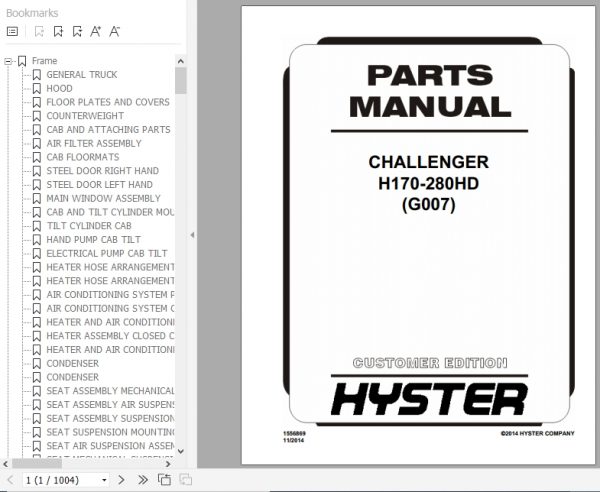 Hyster Forklift Truck G007 H170 280HD Parts Manual 1556869 1