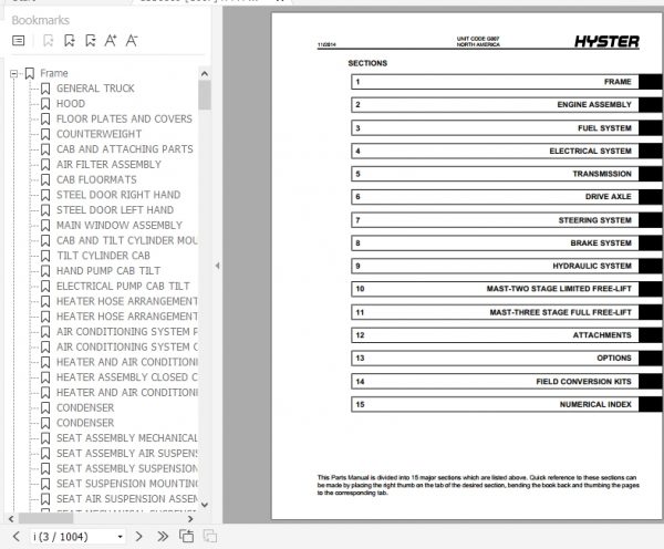 Hyster Forklift Truck G007 H170 280HD Parts Manual 1556869 2
