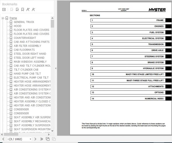 Hyster Forklift Truck G007 H8.00 12.00XM Europe Parts Manual 1557030 2