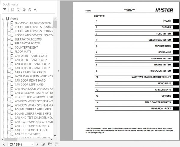 Hyster Forklift Truck G008 H25 28 30 32XM 12 H25 30 32XMS 9 H28 32XM 16CH Europe Parts Manual 4031445 2