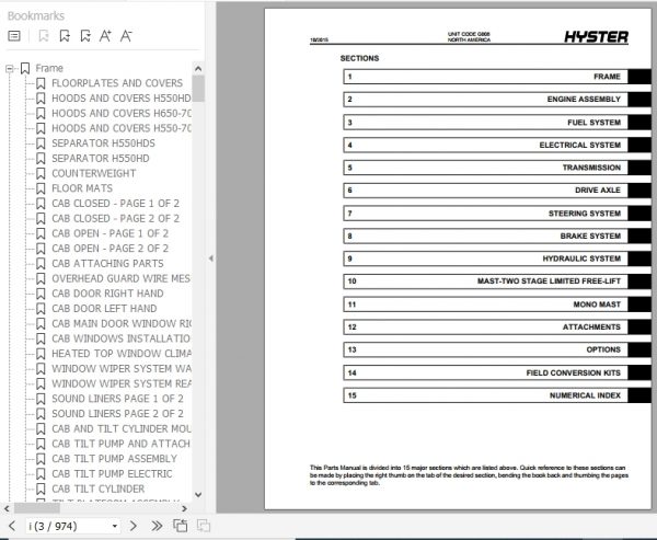 Hyster Forklift Truck G008 H550HD H620HD H650HD H700HD H550HDS H650HDS H700HDS Parts Manual 4031444 2