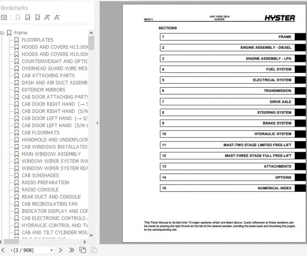 Hyster Forklift Truck G019 H13.00XM H14.00XM H16.00XM 6 H10.00XM 12EC H12.00XM 12EC Europe Parts Manual 1660387 2