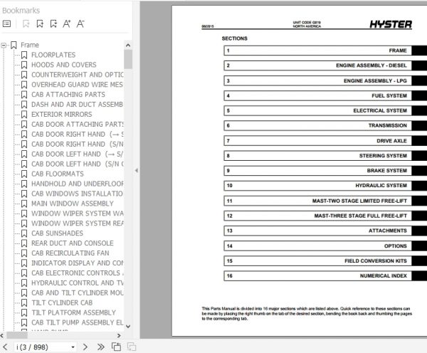 Hyster Forklift Truck G019 H300HD H330HD H360HD H360HD 12EC Parts Manual 1660384 2