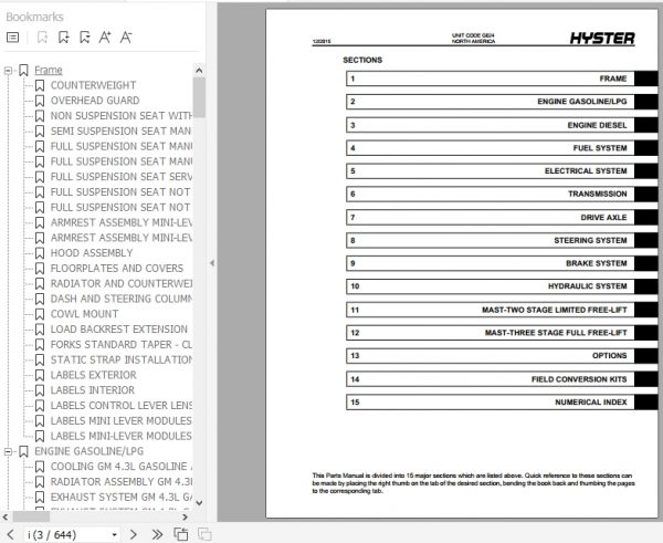 Hyster Forklift Truck G024 S135FT S155FT Parts Manual 4069483 2