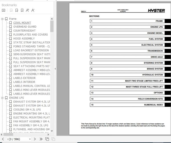Hyster Forklift Truck G024 S6.0FT S7.0FT Europe Parts Manual 4069486 2