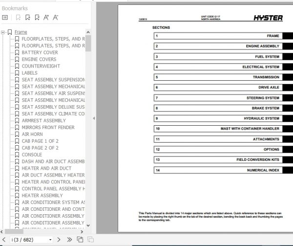 Hyster Forklift Truck G117 H1050HD 16CH H1150HD 16CH Parts Manual 4046743 2