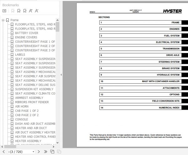 Hyster Forklift Truck G117 H40XM 16CH H44XM 16CH H48XM. 16CH H50XM 16CH H52XM 16CH Europe Parts Manual 4046745 2
