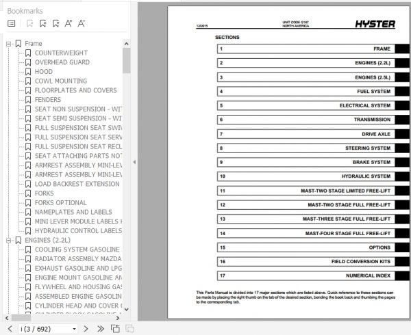 Hyster Forklift Truck G187 S40 50 60 70FT S55FTS Parts Manual 4102604 2
