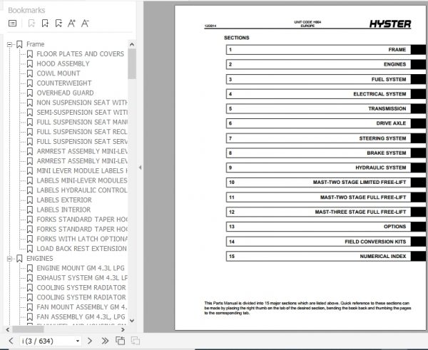 Hyster Forklift Truck H004 S4.0 5.5FT S5.5FTS Europe Parts Manual 4063255 2