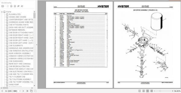 Hyster Forklift Truck H007 H170HD H190HD H210HD H230HD H250HD H280HD Parts Manual 1660374 3