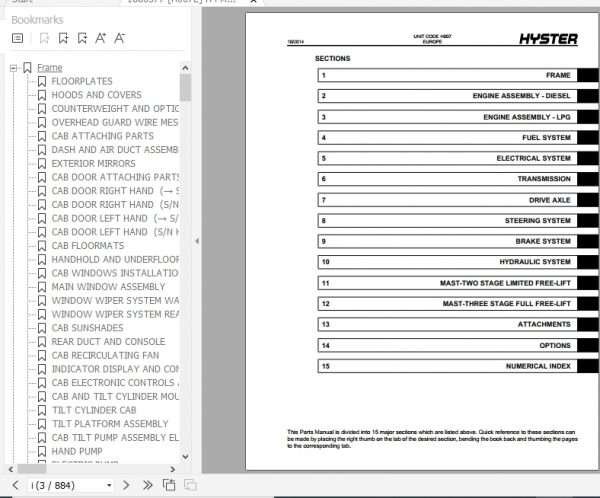 Hyster Forklift Truck H007 H8.00XM H9.00XM H10.00XM H12.00XM Europe Parts Manual 1660377 2