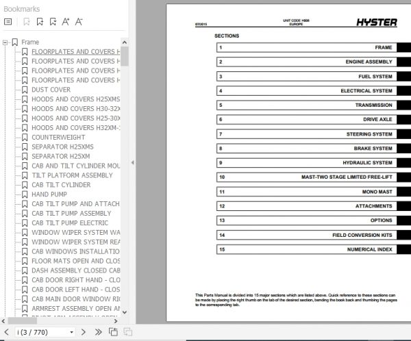 Hyster Forklift Truck H008 H25 28 30 32XM 12 H25 30 32XMS 9 H28 32XM 16CH Europe Parts Manual 4117432 2
