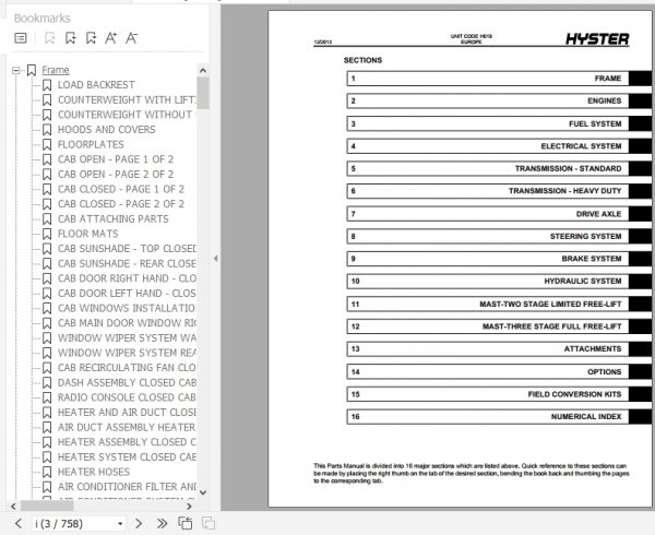 Hyster Forklift Truck H019 H13XM 6 H14XM 6 H16XM 6 H10XM 12EC H12XM 12EC Europe Parts Manual2