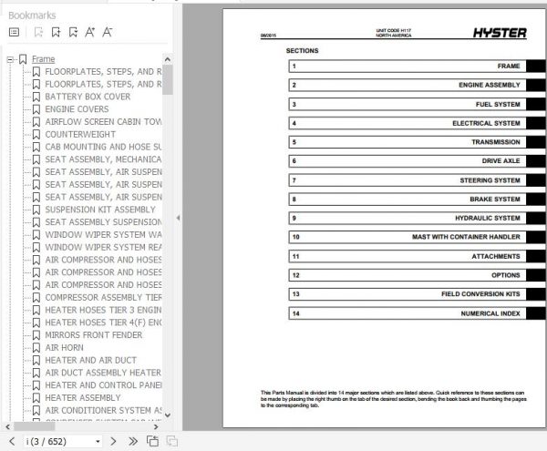 Hyster Forklift Truck H117 H1050HD 16CH H1150HD 16CH Parts Manual 4114872 2