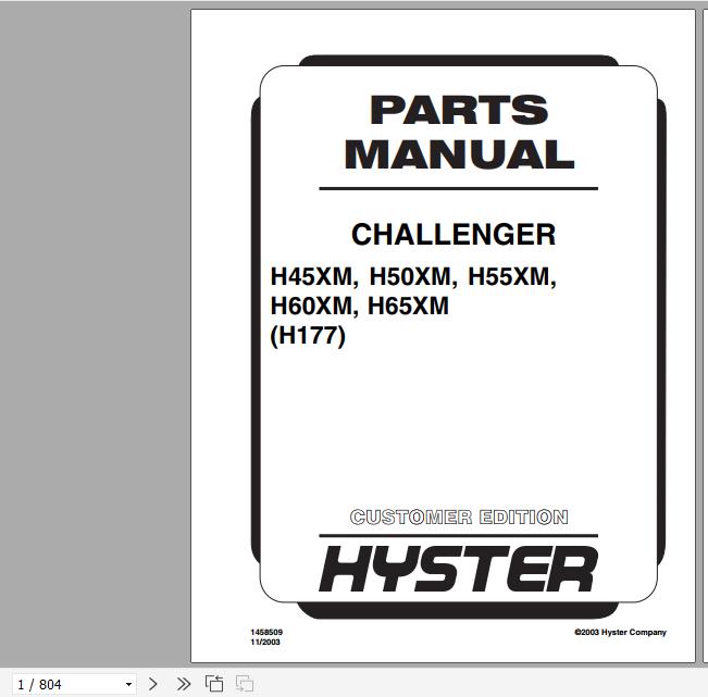 Hyster Forklift Truck H177 H45 65XM Parts Manual 1458509 2