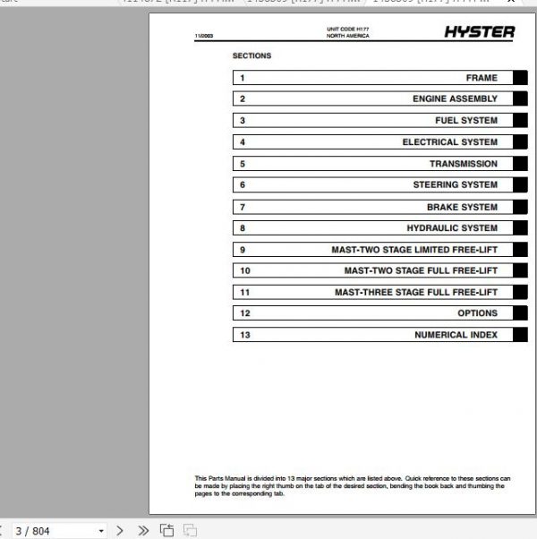 Hyster Forklift Truck H177 H45 65XM Parts Manual 1458509 3