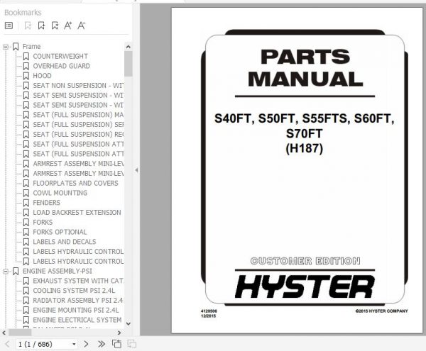 Hyster Forklift Truck H187 S40FT S50FT S55FTS S60FT S70FT Parts Manual 4120506 1
