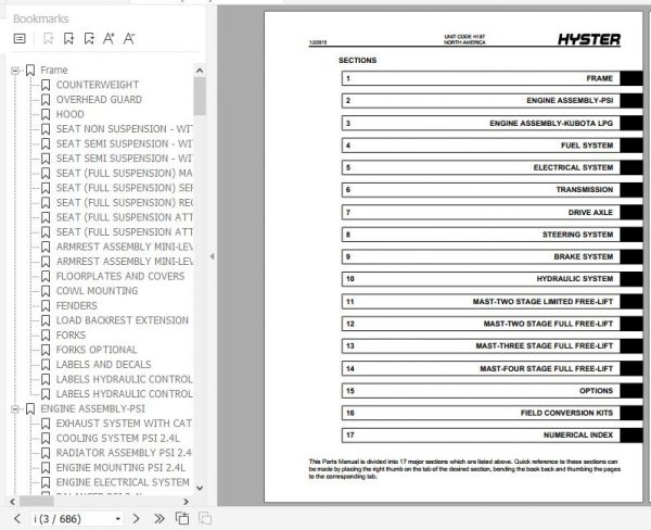 Hyster Forklift Truck H187 S40FT S50FT S55FTS S60FT S70FT Parts Manual 4120506 2