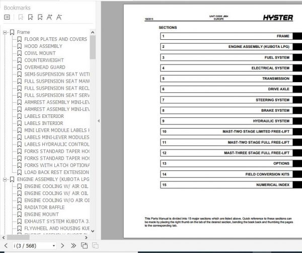 Hyster Forklift Truck J004 S4.0FT S4.5FT S5.5FT S5.5FTS Europe Parts Manual 4128404 2