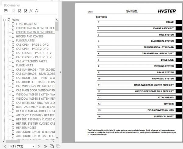 Hyster Forklift Truck J007 H190HD2 H210HD2 H230HD2 H230HDS2 H250HD2 H280HD2 Parts Manual 4034341 2