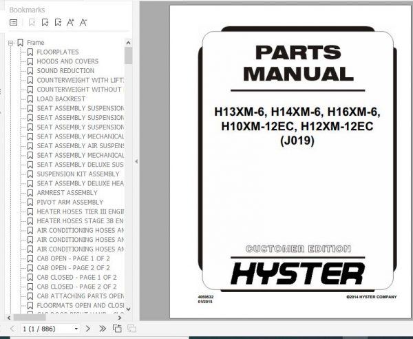 Hyster Forklift Truck J019 H13XM 6 H14XM 6 H16XM 6 H10XM 12EC H12XM 12EC Europe Parts Manual 4059532 1