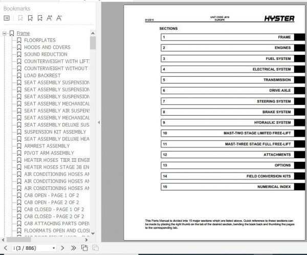 Hyster Forklift Truck J019 H13XM 6 H14XM 6 H16XM 6 H10XM 12EC H12XM 12EC Europe Parts Manual 4059532 2