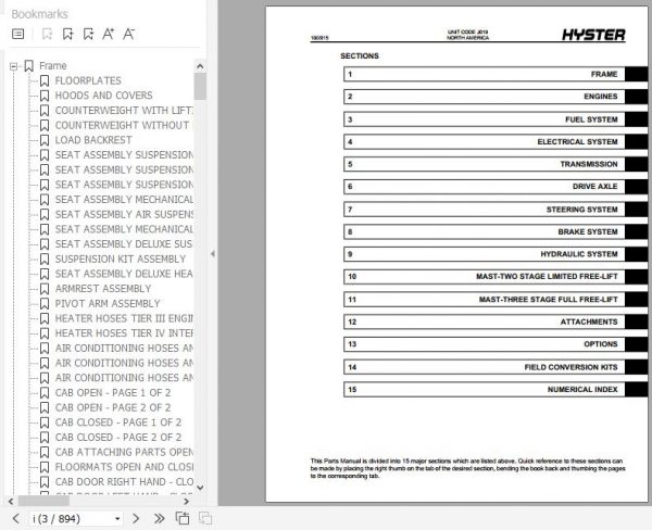 Hyster Forklift Truck J019 H300HD2 H330HD2 H360HD2 H360HD2 EC Parts Manual 4059541 2