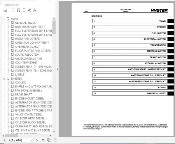 Hyster Forklift Truck K005 H3.50 5.50XM H4.00XM 5 6 H4.00XMS 6 Europe Parts Manual 1466126 2