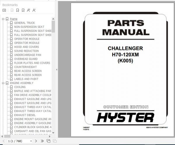 Hyster Forklift Truck K005 H70 120XM Parts Manual 1466307 1